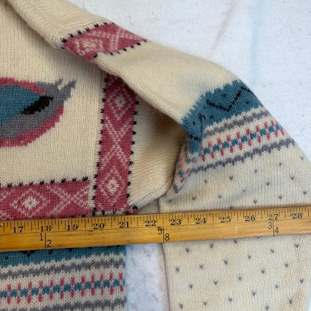 Woolrich Sweater Womens Medium Cream Duck Fair Isle Wool Henley Long Sleeve - Picture 4 of 5